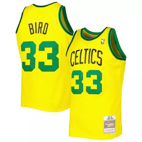 Accattivante Pratico Larry Bird Boston Celtics 1985 86 Hardwood Classics Reload 3.0 Swingman Jersey Gold per i Fan Veri