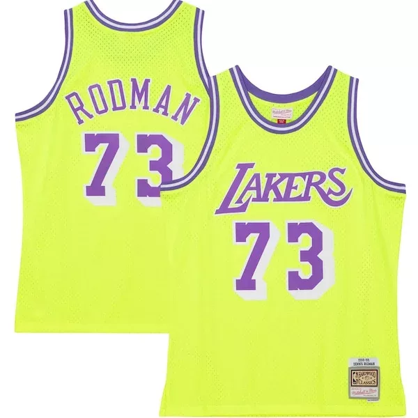 Attraente Cool Raffinato Dennis Rodman Los Angeles Lakers Hardwood Classics 1998/99 Tropical Swingman Jersey Neon Yellow per i Fan Veri
