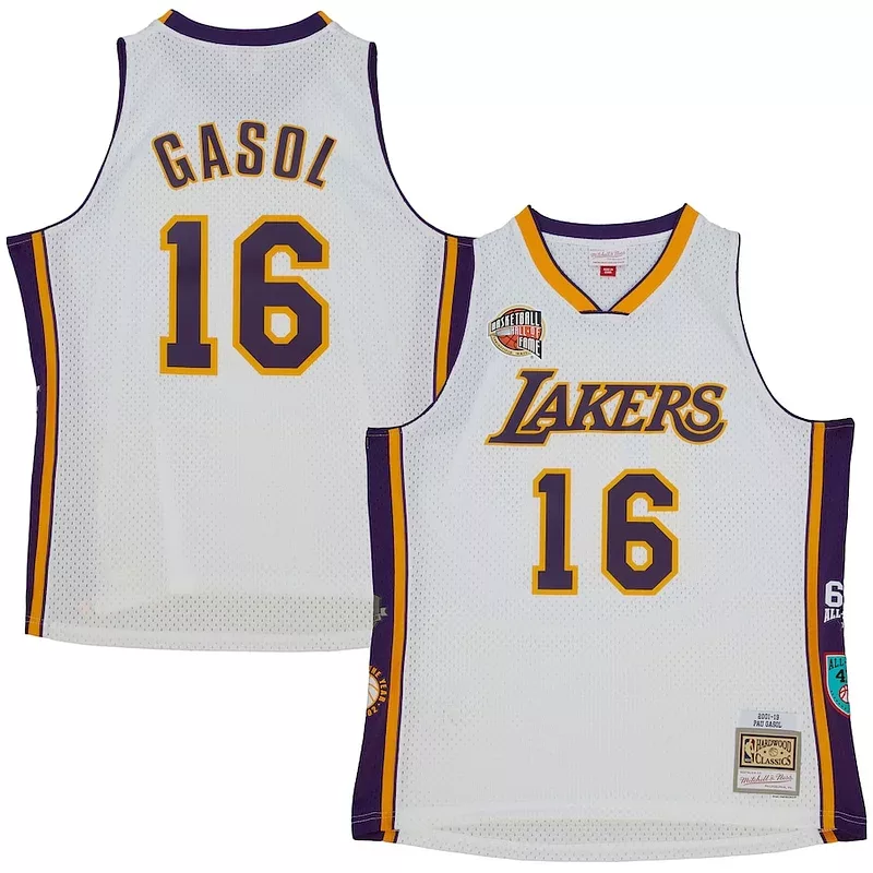 Classico Pau Gasol Los Angeles Lakers Unisex Hall of Fame Class of 2023 Throwback Swingman Jersey White per i Fan Veri