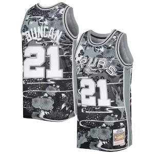 Attraente Tim Duncan San Antonio Spurs 1998/99 Hardwood Classics Lunar New Year Swingman Jersey Silver per i Fan Veri