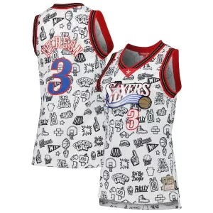 Bellissimo Allen Iverson Philadelphia 76ers Women's 2000 Doodle Swingman Jersey White per i Fan Veri