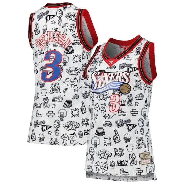 Bellissimo Allen Iverson Philadelphia 76ers Women's 2000 Doodle Swingman Jersey White per i Fan Veri