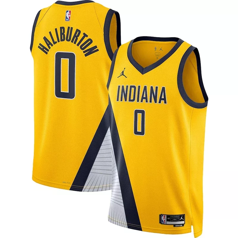 Incantevole Tyrese Haliburton Indiana Pacers Jordan Brand Unisex Swingman Jersey Statement Edition Gold per i Fan Veri