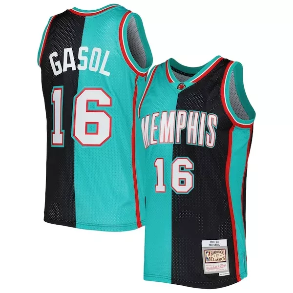 Cool Pau Gasol Memphis Grizzlies Hardwood Classics 2001/02 Split Swingman Jersey Black/Turquoise per i Fan Veri