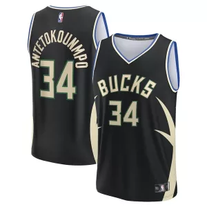 Cool Raffinato Giannis Antetokounmpo Milwaukee Bucks Fast Break Replica Player Jersey Statement Edition Black per i Fan Veri