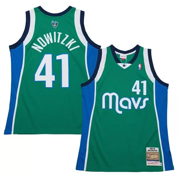 Delizioso Dirk Nowitzki Dallas Mavericks 2004/05 Hardwood Classics Authentic Jersey Green per i Fan Veri