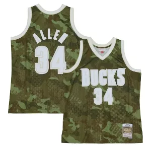 Delizioso Moderno Cool Ray Allen Milwaukee Bucks Hardwood Classics 2000/01 Ghost Green Swingman Jersey Camo per i Fan Veri