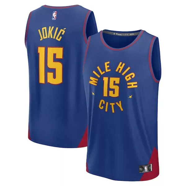 Bellissimo Magnifico Comodo Nikola Jokic Denver Nuggets Fast Break Replica Player Jersey Statement Edition Blue per i Fan Veri
