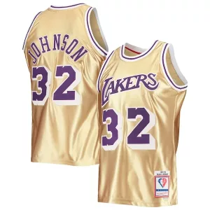 Eccezionale Bellissimo Ottimo Magic Johnson Los Angeles Lakers 75th Anniversary 1984/85 Hardwood Classics Swingman Jersey Gold per i Fan Veri