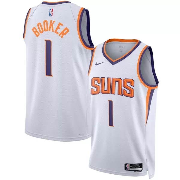Eccezionale Devin Booker Phoenix Suns Nike Unisex Swingman Jersey Association Edition White/Purple per i Fan Veri