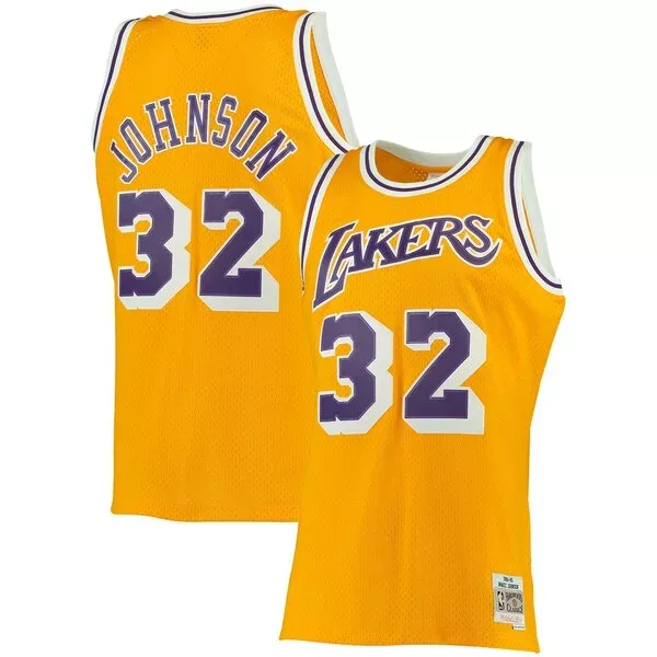 Eccezionale Magic Johnson Los Angeles Lakers 1984/85 Big & Tall Hardwood Classics Swingman Jersey Gold per i Fan Veri