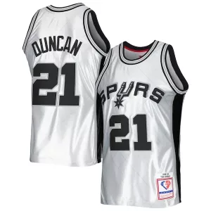 Elegante Lussuoso Tim Duncan San Antonio Spurs 1998/99 Hardwood Classics 75th Anniversary Swingman Jersey Platinum per i Fan Veri