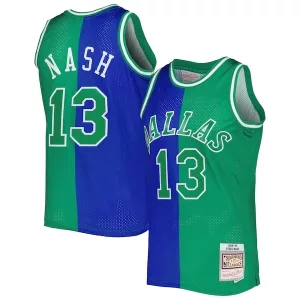 Elegante Steve Nash Dallas Mavericks Hardwood Classics 1998/99 Split Swingman Jersey Blue/Green per i Fan Veri