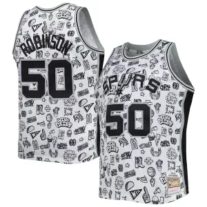 Fantastico Accattivante David Robinson San Antonio Spurs 1998/99 Hardwood Classics Doodle Swingman Player Jersey White per i Fan Veri