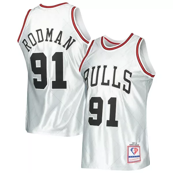 Fascinante Dennis Rodman Chicago Bulls 1997/98 Hardwood Classics 75th Anniversary Swingman Jersey Platinum per i Fan Veri