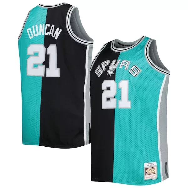 Gorgeous Accattivante Elegante Tim Duncan San Antonio Spurs Big & Tall Hardwood Classics 1998/99 Split Swingman Jersey Black/Teal per i Fan Veri