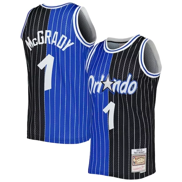 Lussuoso Tracy McGrady Orlando Magic Hardwood Classics 2003/04 Split Swingman Jersey Blue/Black per i Fan Veri