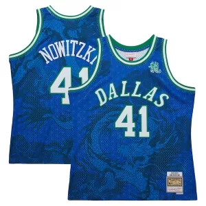Meraviglioso Prestigioso Dirk Nowitzki Dallas Mavericks 1998 2019 Hardwood Classics Asian Heritage 6.0 Swingman Throwback Player Jersey Blue per i Fan Veri