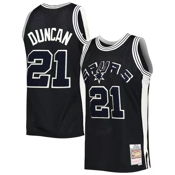 Ottimo Accattivante Tim Duncan San Antonio Spurs 1998/99 Hardwood Classics Off Court Swingman Jersey Black per i Fan Veri