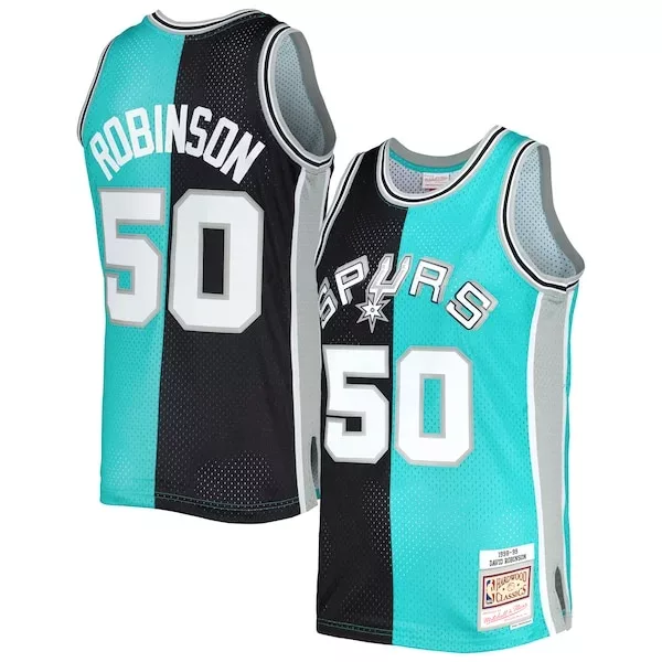 Ottimo Fascinante Moderno David Robinson San Antonio Spurs Hardwood Classics 1998/99 Split Swingman Jersey Black/Teal per i Fan Veri