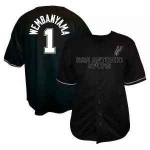 Prestigioso Carino Victor Wembanyama San Antonio Spurs Profile Big & Tall Name & Number Button Up Jersey Black per i Fan Veri