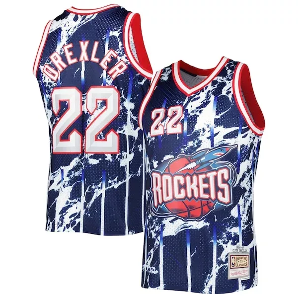 Prestigioso Clyde Drexler Houston Rockets 1996/97 Hardwood Classics Marble Swingman Jersey Navy per i Fan Veri