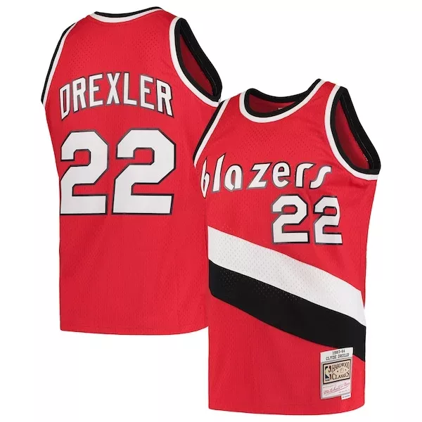 Raffinato Clyde Drexler Portland Trail Blazers 1983/84 Hardwood Classics Swingman Jersey Red per i Fan Veri