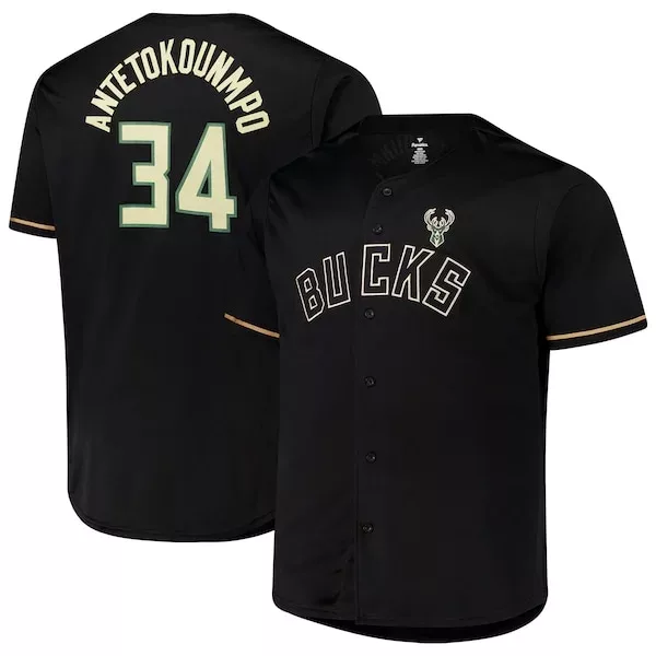 Raffinato Giannis Antetokounmpo Milwaukee Bucks Profile Big & Tall Name & Number Button Up Jersey Black per i Fan Veri