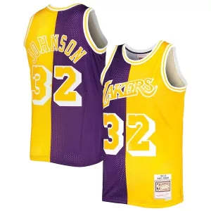 Resistente Lussuoso Moderno Magic Johnson Los Angeles Lakers Hardwood Classics 1984/85 Split Swingman Jersey Purple/Gold per i Fan Veri
