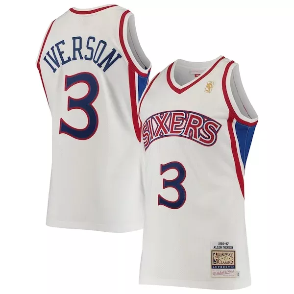Robusto Allen Iverson Philadelphia 76ers 1996/97 Hardwood Classics Authentic Jersey White per i Fan Veri
