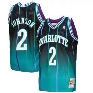 Robusto Fantastico Splendido Larry Johnson Charlotte Hornets 1992/93 Hardwood Classics Fadeaway Swingman Player Jersey Teal/Black per i Fan Veri