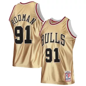 Sofisticato Delizioso Dennis Rodman Chicago Bulls 75th Anniversary 1997/98 Hardwood Classics Swingman Jersey Gold per i Fan Veri