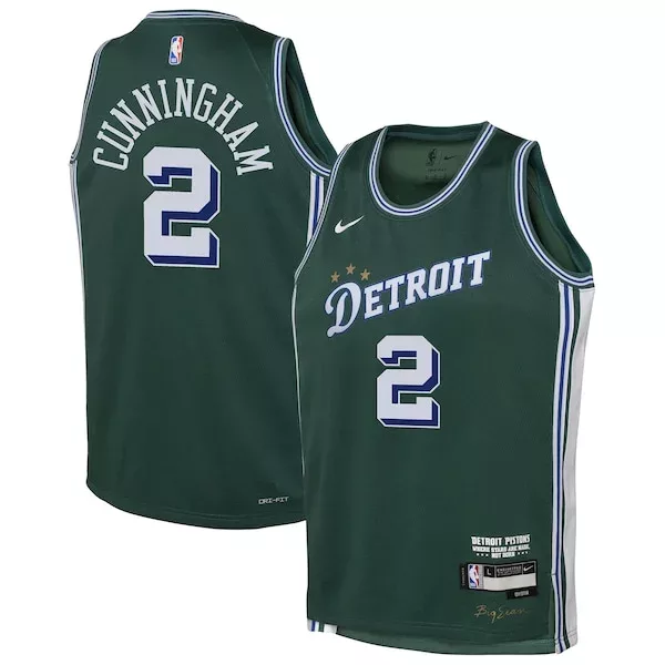 Splendido Cade Cunningham Detroit Pistons Nike Youth 2022/23 Swingman Jersey City Edition Green per i Fan Veri