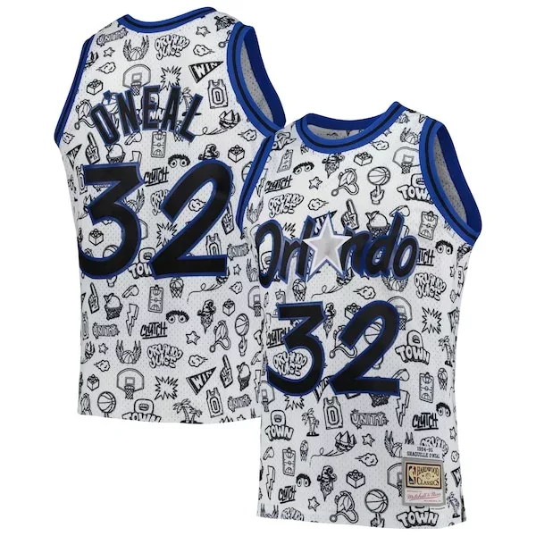 Splendido Stupendo Fantastico Shaquille O'Neal Orlando Magic 1994/95 Hardwood Classics Doodle Swingman Player Jersey White per i Fan Veri