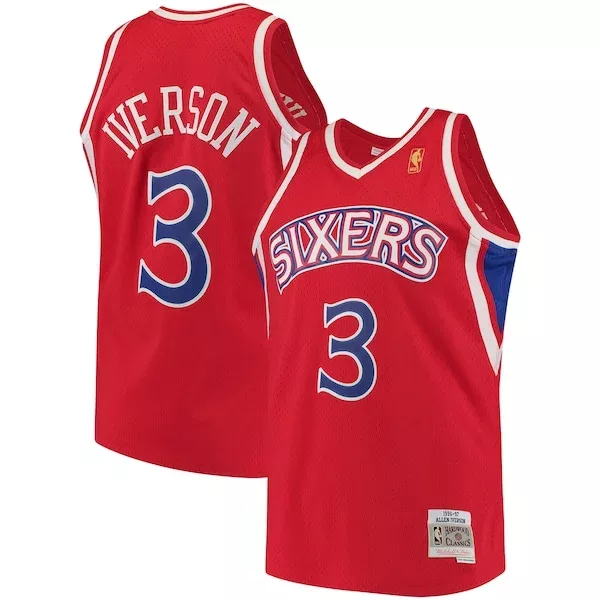Stupendo Allen Iverson Philadelphia 76ers 1996/97 Hardwood Classics Swingman Jersey Red/White per i Fan Veri