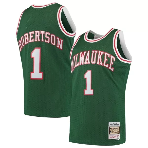 Stupendo Prestigioso Ottimo Oscar Robertson Milwaukee Bucks 1971/72 Hardwood Classics Swingman Jersey Green per i Fan Veri