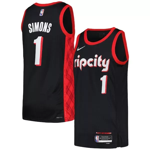 Versatile Anfernee Simons Portland Trail Blazers Nike Swingman Player Jersey City Edition Black/Red per i Fan Veri