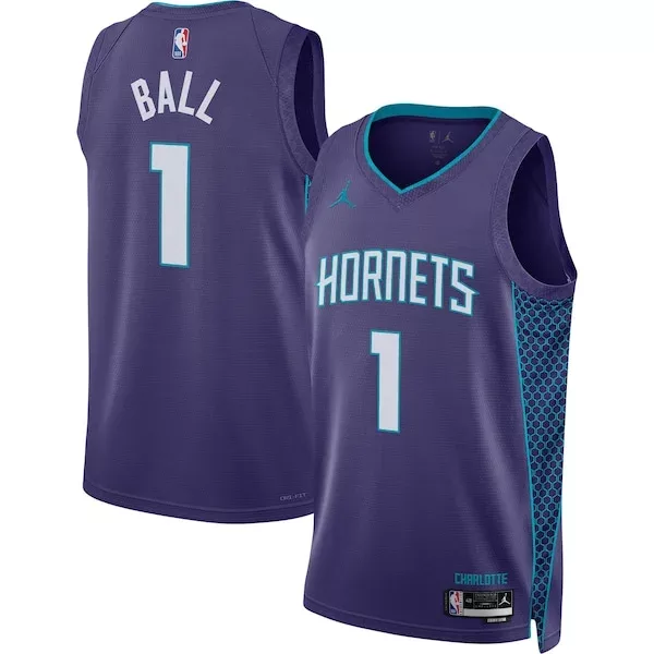 Versatile Eccezionale Trendy LaMelo Ball Charlotte Hornets Jordan Brand Unisex Swingman Jersey Statement Edition Purple per i Fan Veri