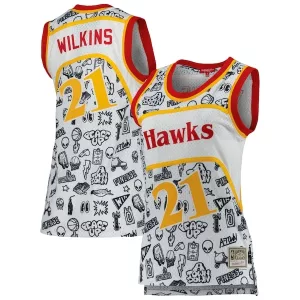 Attraente Cool Versatile Dominique Wilkins Atlanta Hawks Women's 1986 Doodle Swingman Jersey White per i Fan Veri