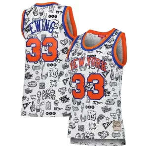 Bellissimo Pratico Elegante Patrick Ewing New York Knicks Women's 1991 Doodle Swingman Jersey White per i Fan Veri
