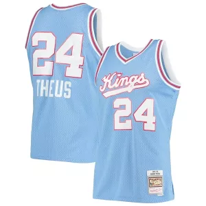 Carino Reggie Theus Sacramento Kings 1985/86 Hardwood Classics Swingman Jersey Light Blue per i Fan Veri