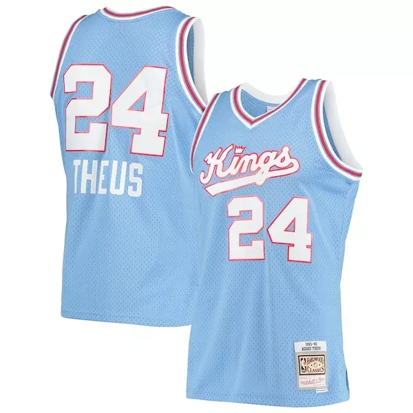 Carino Reggie Theus Sacramento Kings 1985/86 Hardwood Classics Swingman Jersey Light Blue per i Fan Veri
