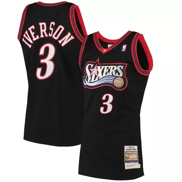 Classico Fantastico Allen Iverson Philadelphia 76ers 1997/98 Hardwood Classics Authentic Jersey Black per i Fan Veri