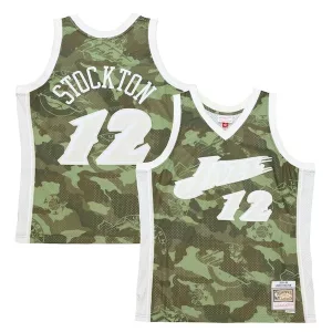 Classico John Stockton Utah Jazz Hardwood Classics 1998/99 Ghost Green Swingman Jersey Camo per i Fan Veri