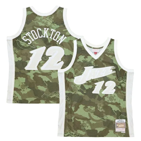 Classico John Stockton Utah Jazz Hardwood Classics 1998/99 Ghost Green Swingman Jersey Camo per i Fan Veri