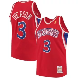 Comodo Allen Iverson Philadelphia 76ers 1996/97 Hardwood Classics Authentic Jersey Red/Black/White per i Fan Veri