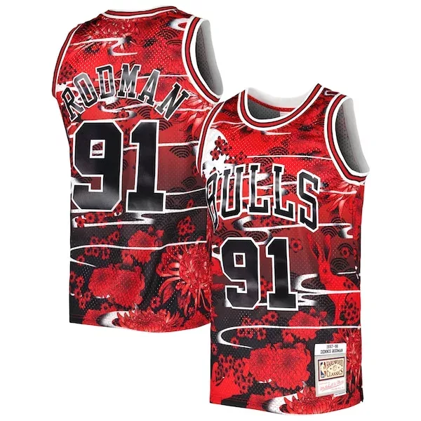 Comodo Dennis Rodman Chicago Bulls 1997/98 Hardwood Classics Lunar New Year Swingman Jersey Red per i Fan Veri