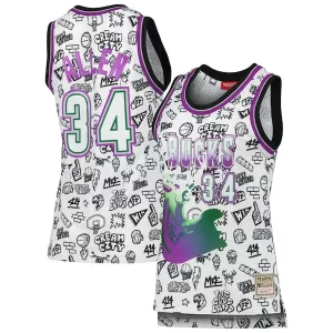 Comodo Elegante Ray Allen Milwaukee Bucks Women's 1996 Doodle Swingman Jersey White per i Fan Veri