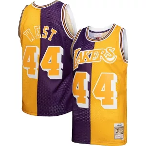 Cool Jerry West Los Angeles Lakers Hardwood Classics 1971/72 Split Swingman Jersey Purple/Gold per i Fan Veri