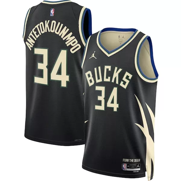 Cool Trendy Giannis Antetokounmpo Milwaukee Bucks Jordan Brand Unisex Swingman Jersey Statement Edition Black per i Fan Veri